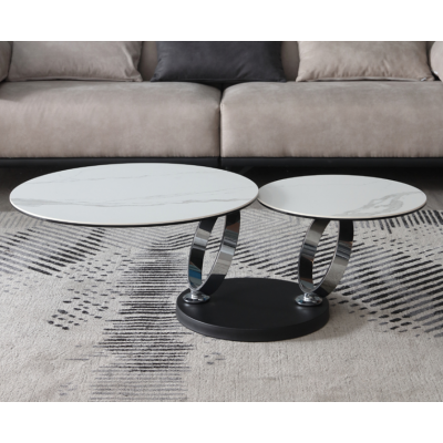 Hot New Arrival High Fashion Stainless Steel Swivel Round Coffee Table Living Room Centre Table Hotel Furniture