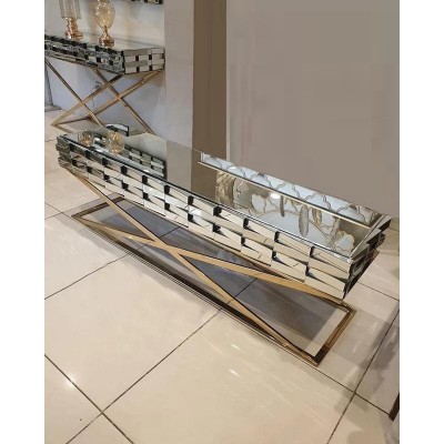 Contemporary design X shape Mirrored TV Stand Stainless Steel TV Bench For Home Hotel