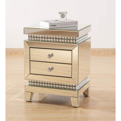 New Arrival Bedroom Furniture 2 Drawer Bedside Table Silver Mirror Diamond Nightstand Side Table for Home Hotel