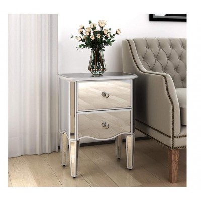 Mirrored End Table with 2 Drawers Night Stand Bedside Table for Bedroom, Living Room, Office