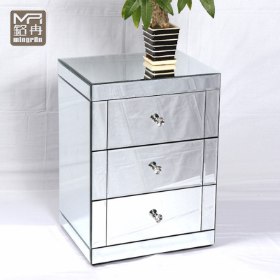 Hot Selling Bedroom Furniture 3 Drawer Bedside Table Silver Mirror Nightstand Side Table for Home Hotel