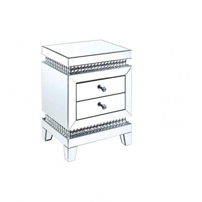 Factory cheaper price Mirrored Nightstand Crystal End Table with 2-Drawers Silver Table Mini Cabinet For Bedroom