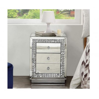 High quality Crystal End Table with 3-Drawers Silver Table Mini Cabinet Mirrored Nightstand For Bedroom