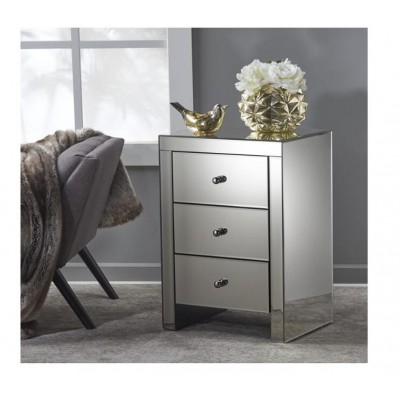 Classic Mirror Finished 3-Drawer Side Table For Bedroom