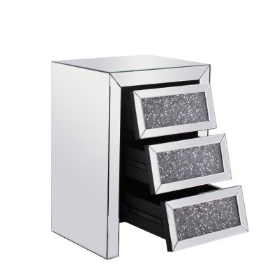 Modern Furniture Bedside Table/Cabinet Mirrored Crystal Diamond 3 Drawer Nightstand For Home Hotel